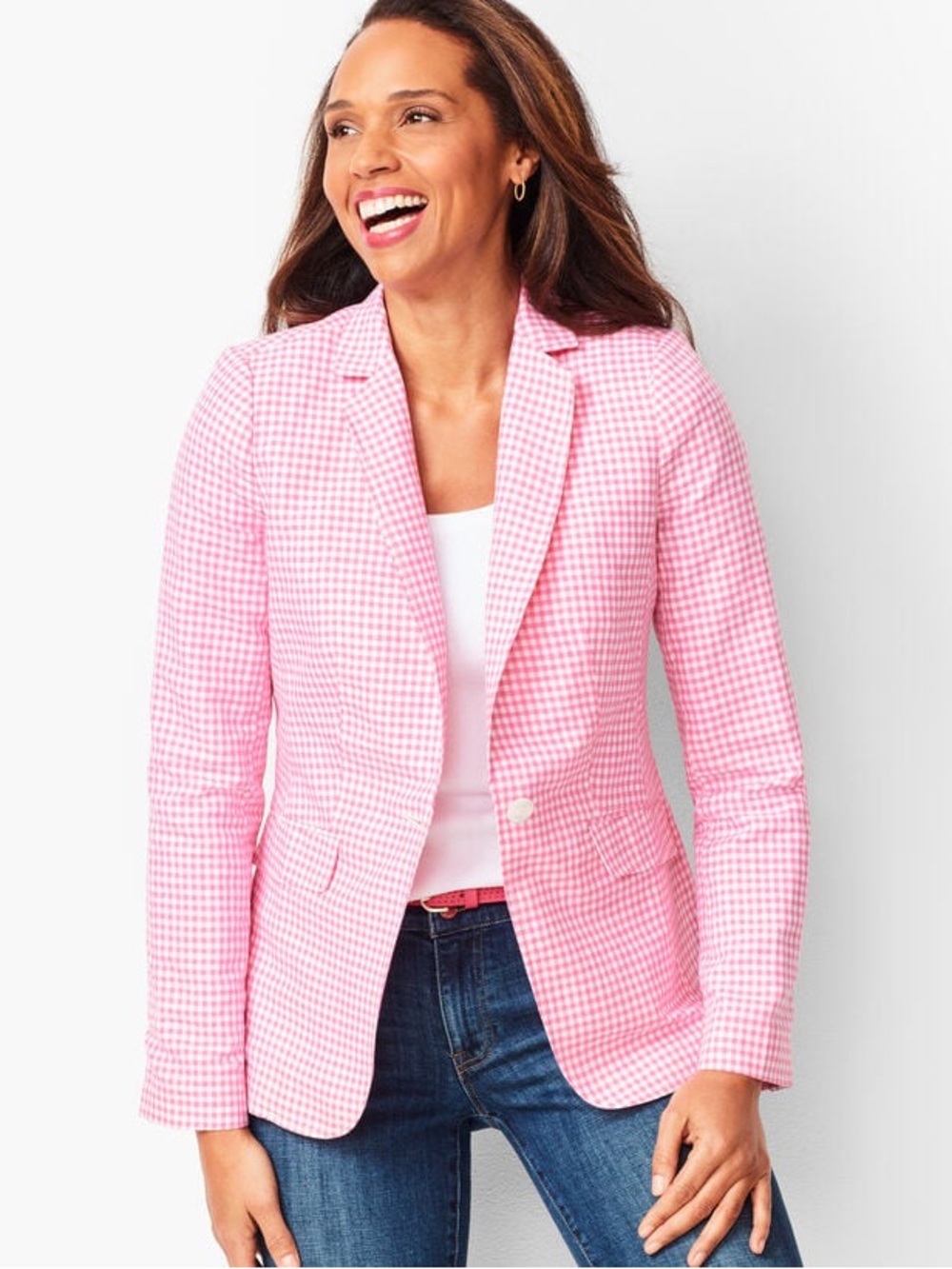 Talbots Pink Gingham Blazer - Single-Button Tailored Jacket